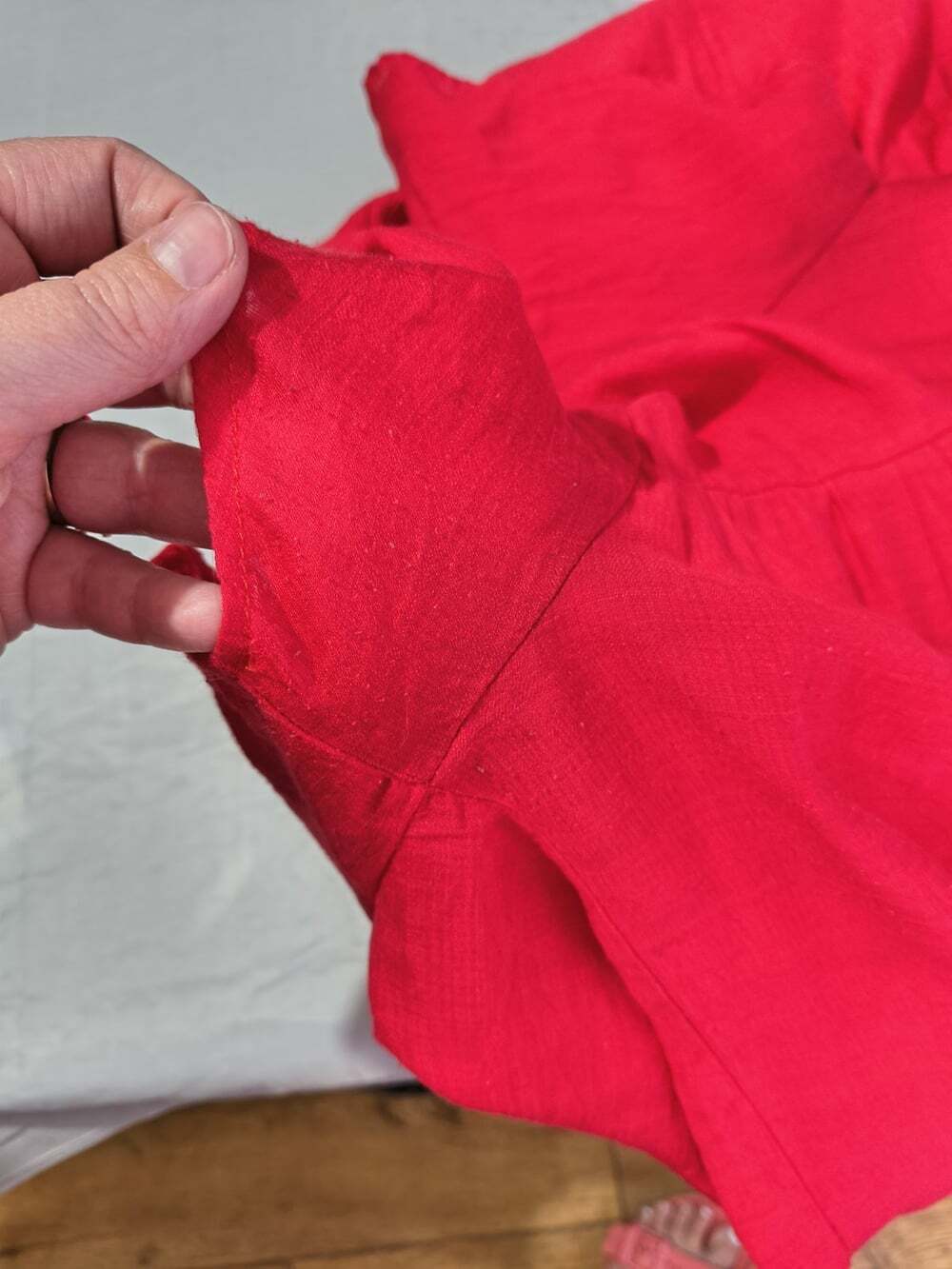 Umgee Red Button Front Tiered Shirt Dress Size Large Bohemian Style Split V Neck - Picture 12 of 13
